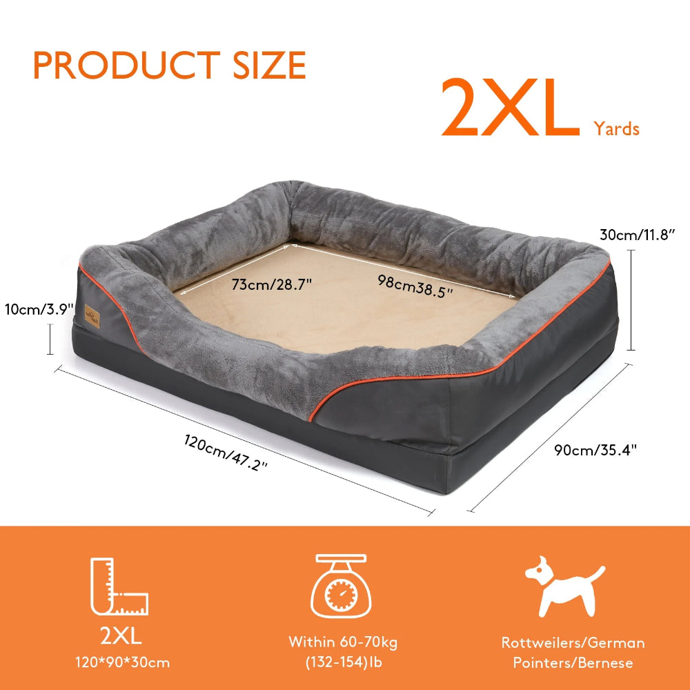 Measurement chart of a large dog bed with dimensions and weight capacity information.