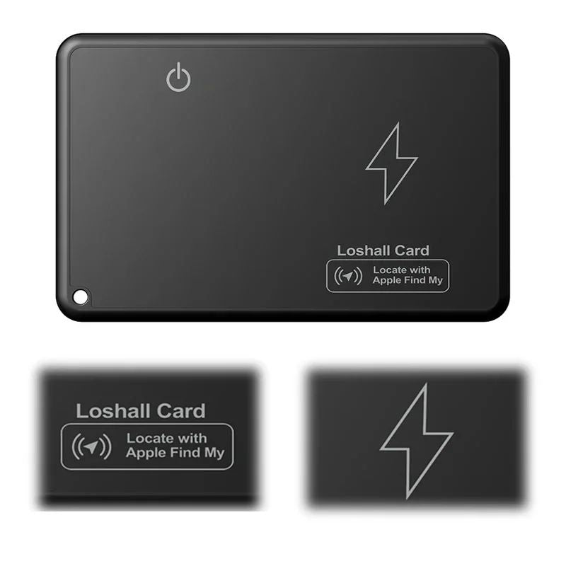 Black rectangular device with 'Loshall Card' branding and Apple Find My logo on a white background.